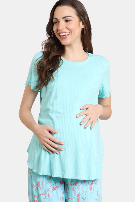 Zivame Maternity Venus Dreams Knit Poly Lifewear Top - Aruba Blue — image 2